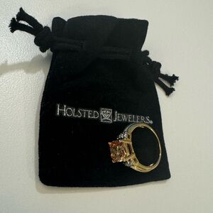 NWOT Holsted Jewelers Genuine Diamond & Champagne CZ Cushion Cut Ring size 6